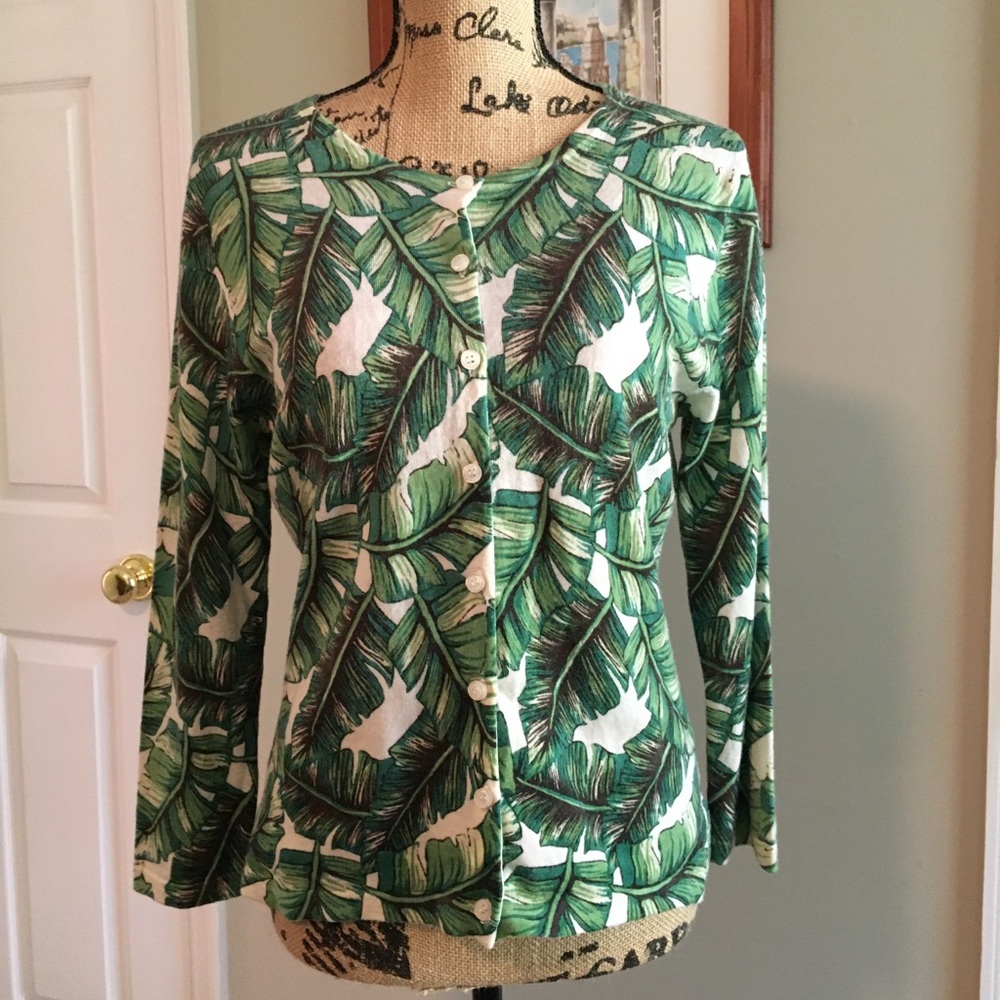 SOLD - Garnet Hill Merino Wool Palm Leaf Cardigan